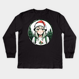 Green haired anime girl in red hat Kids Long Sleeve T-Shirt